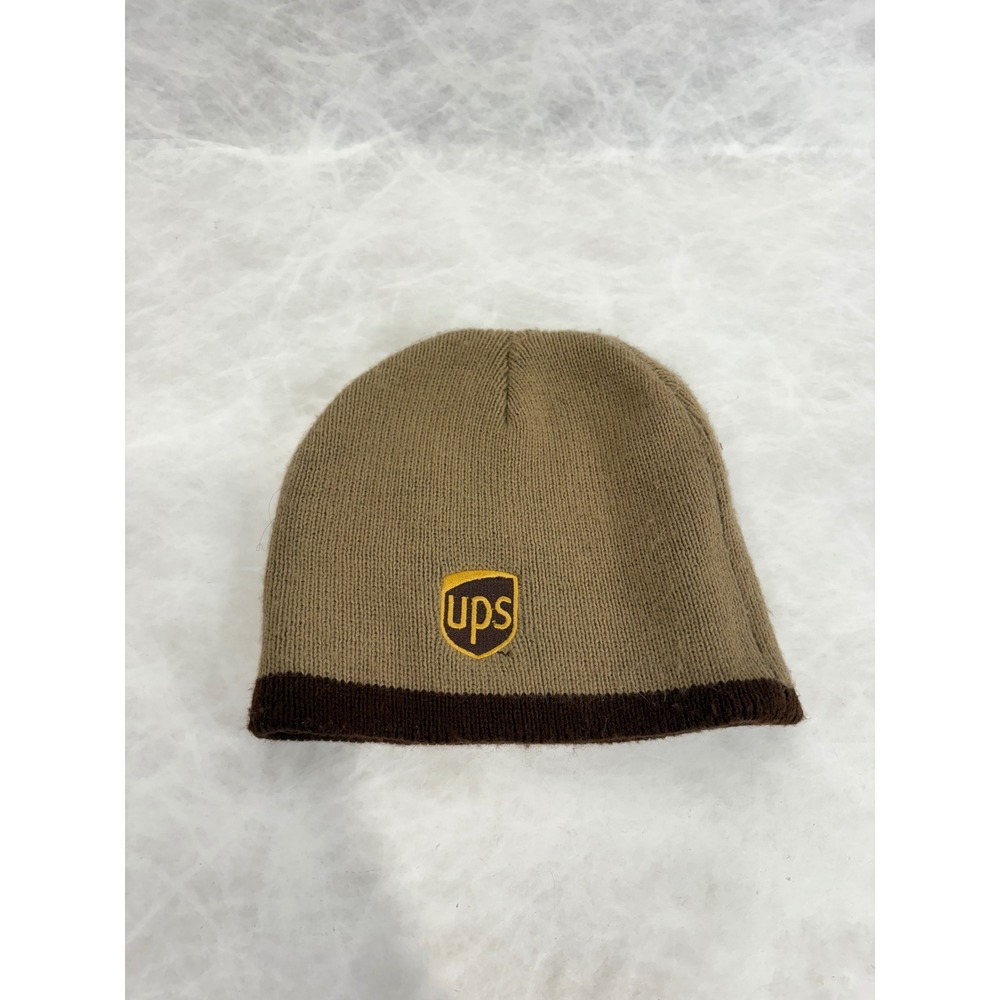 UPS Logo Beanie Hat Brown Tan Knit Employee Uniform Winter Cap Delivery‎ Shield